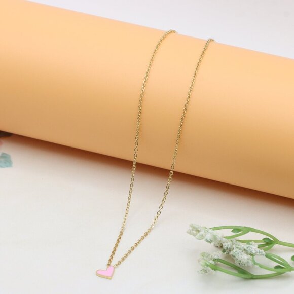 Heart Charm Yellow Necklace with Pink Enamel, XPNL0369 - Picture 9 of 13